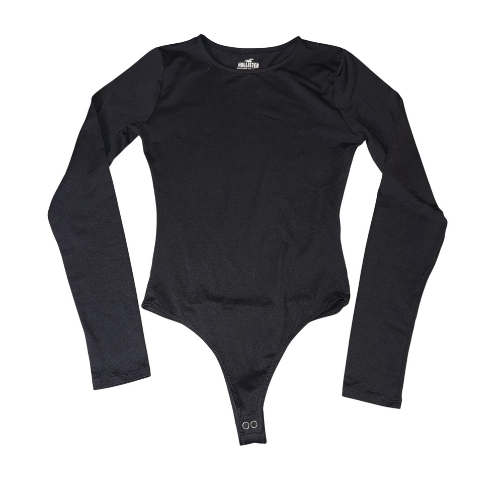Hollister Womens Black Long Sleeve Bodysuit Snap Closure Size XS